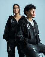 Load image into Gallery viewer, Black Washed Rhinestone Tracksuit
