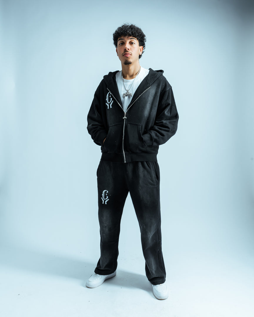 Black Washed Rhinestone Pants